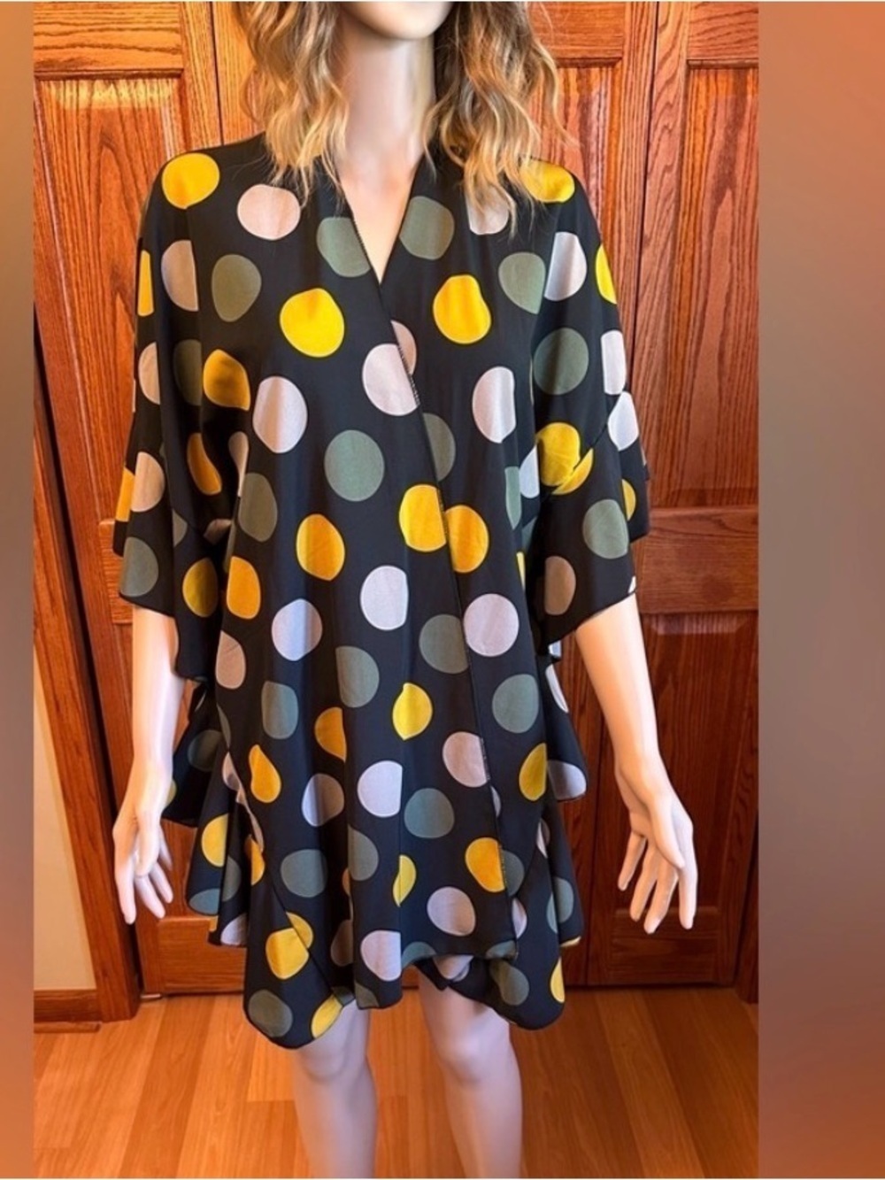 Kimono Polka Dot Sheer Open Front Cardigan One Size Bat Wing Sleeves Multicolor